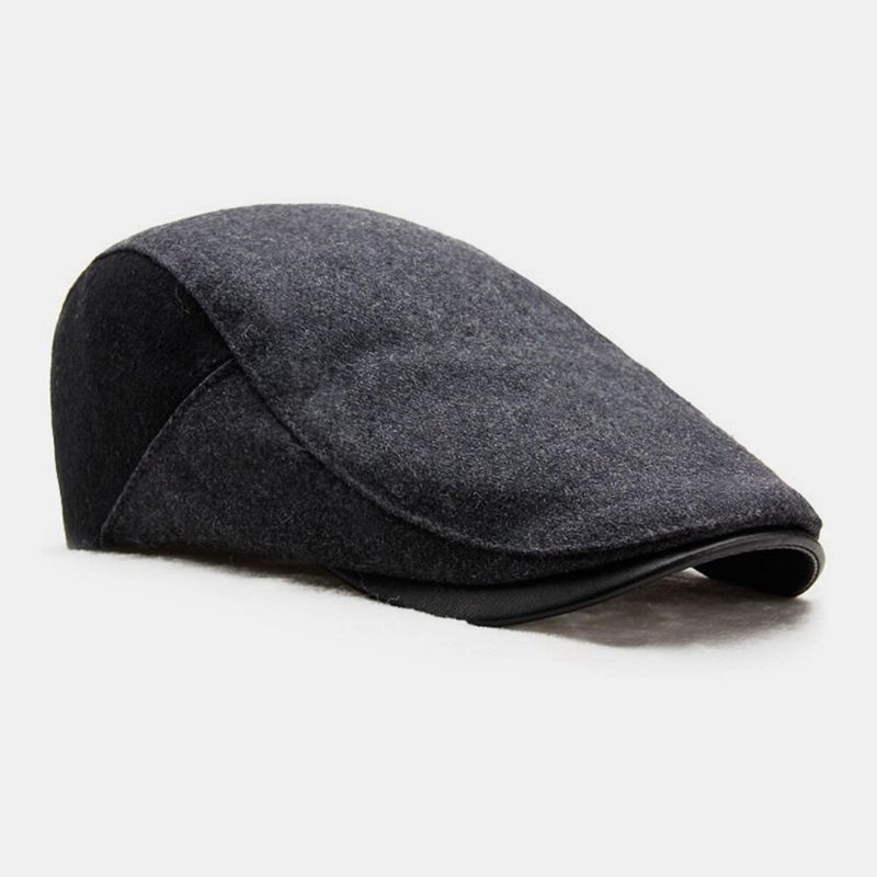 Herr Yllekupol Färgmatchning Absorbera Svett Andningsbara Baskrar Brittisk Retro Vinter Tjocka Varm Framåt Mössa Peaked Cap