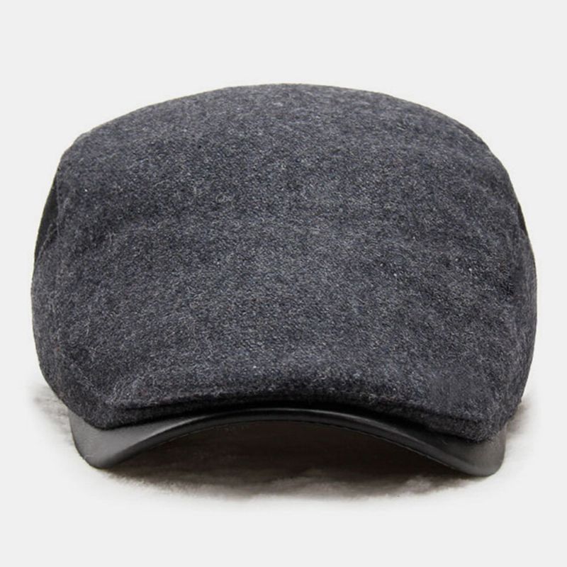 Herr Yllekupol Färgmatchning Absorbera Svett Andningsbara Baskrar Brittisk Retro Vinter Tjocka Varm Framåt Mössa Peaked Cap