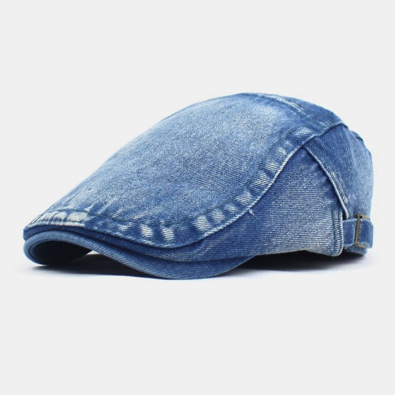 Herrgjorda Gammal Denim Solid Retro Casual Solskydd Forward Hatt Basker Hat Flat Hat