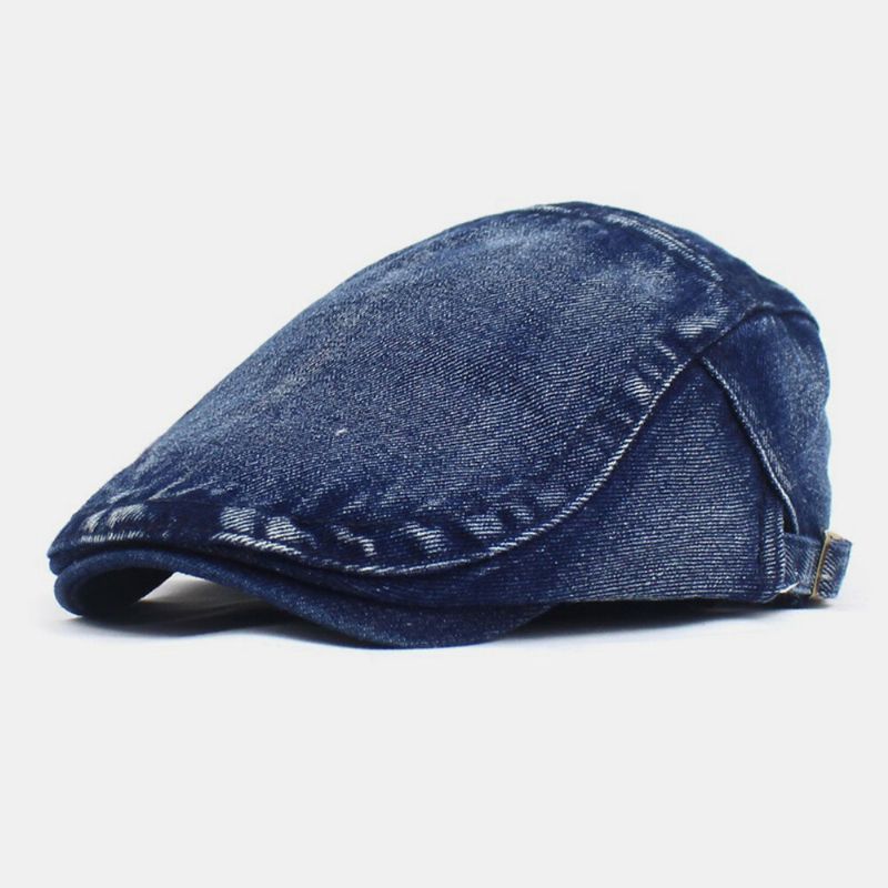 Herrgjorda Gammal Denim Solid Retro Casual Solskydd Forward Hatt Basker Hat Flat Hat