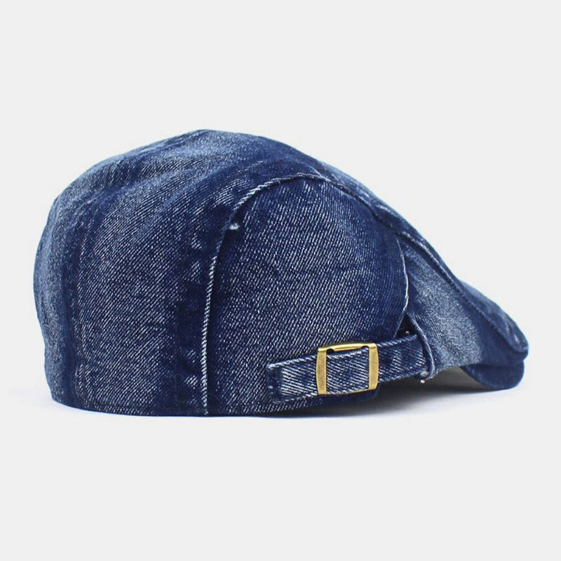 Herrgjorda Gammal Denim Solid Retro Casual Solskydd Forward Hatt Basker Hat Flat Hat