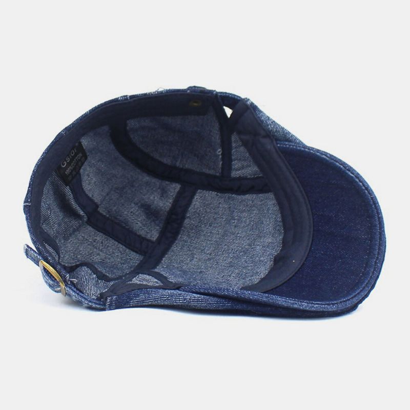 Herrgjorda Gammal Denim Solid Retro Casual Solskydd Forward Hatt Basker Hat Flat Hat