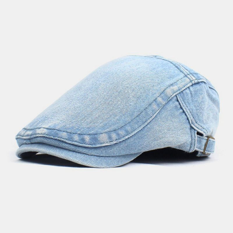 Herrgjorda Gammal Denim Solid Retro Casual Solskydd Forward Hatt Basker Hat Flat Hat