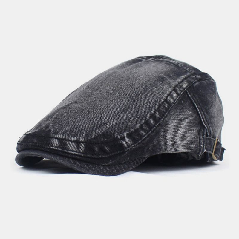 Herrgjorda Gammal Denim Solid Retro Casual Solskydd Forward Hatt Basker Hat Flat Hat