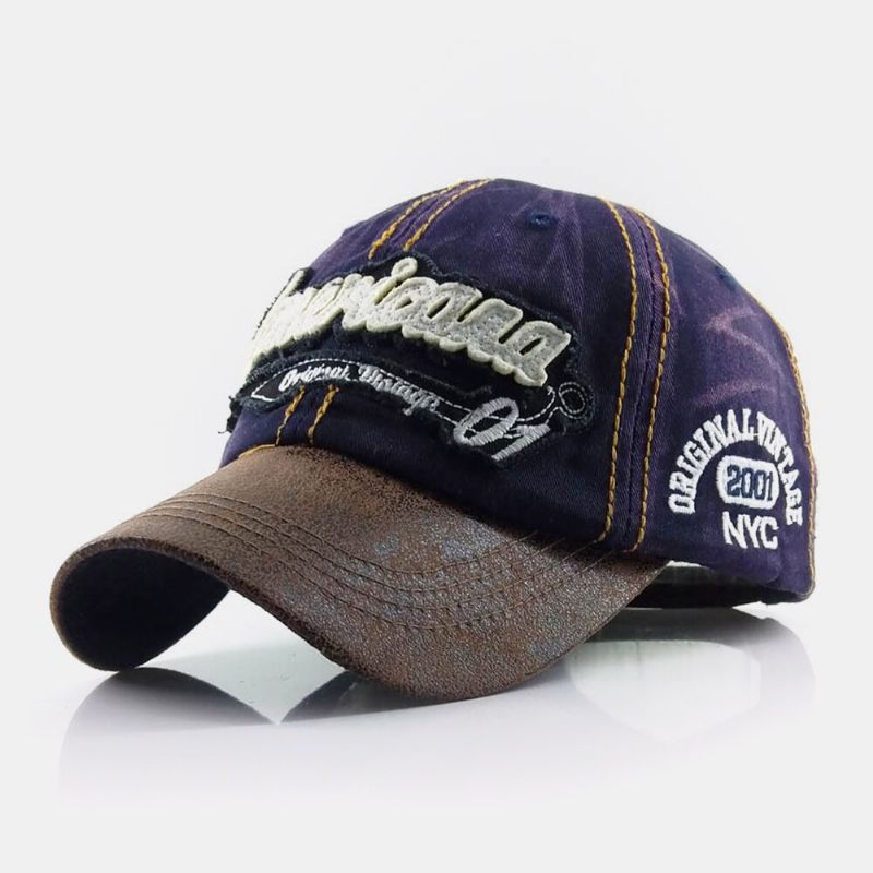 Herrtillverkad Gammal Bomull Brevbroderi Patchwork Justerbar Casual Sportsolskydd Baseballhatt