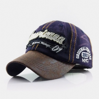 Herrtillverkad Gammal Bomull Brevbroderi Patchwork Justerbar Casual Sportsolskydd Baseballhatt