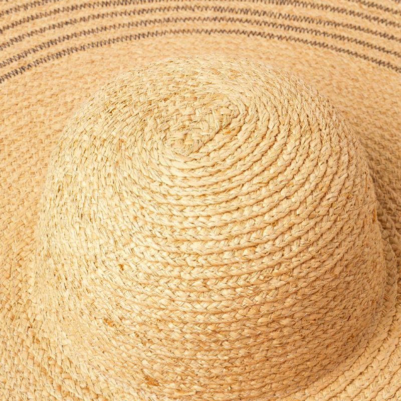 Kvinna Handgjord Vild Brätte Visir Färg Rand Semester Strand Solhatt Naturlig Raffia Upprullad Brätte Halmhatt