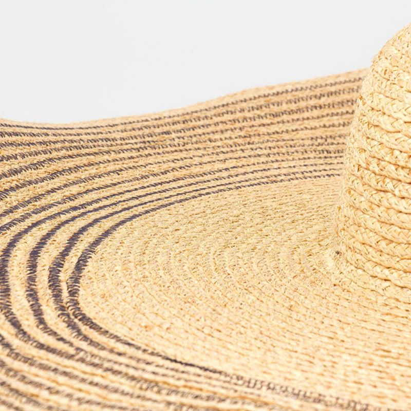 Kvinna Handgjord Vild Brätte Visir Färg Rand Semester Strand Solhatt Naturlig Raffia Upprullad Brätte Halmhatt