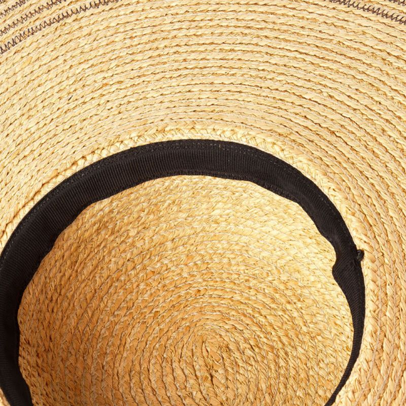 Kvinna Handgjord Vild Brätte Visir Färg Rand Semester Strand Solhatt Naturlig Raffia Upprullad Brätte Halmhatt