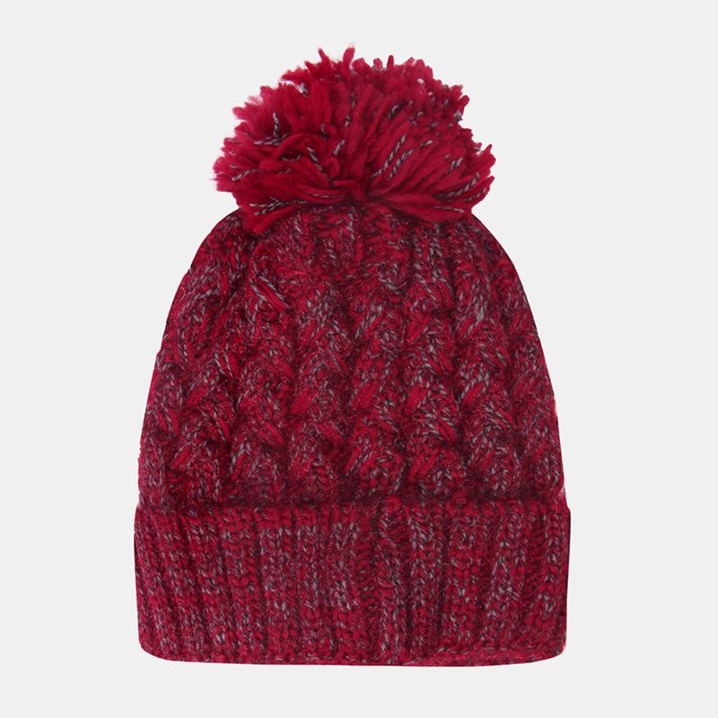 Kvinnor Blandad Färg Stickad Plus Velvet Thicken Fluffy Ball Värme Öronskydd Beanie Hatt