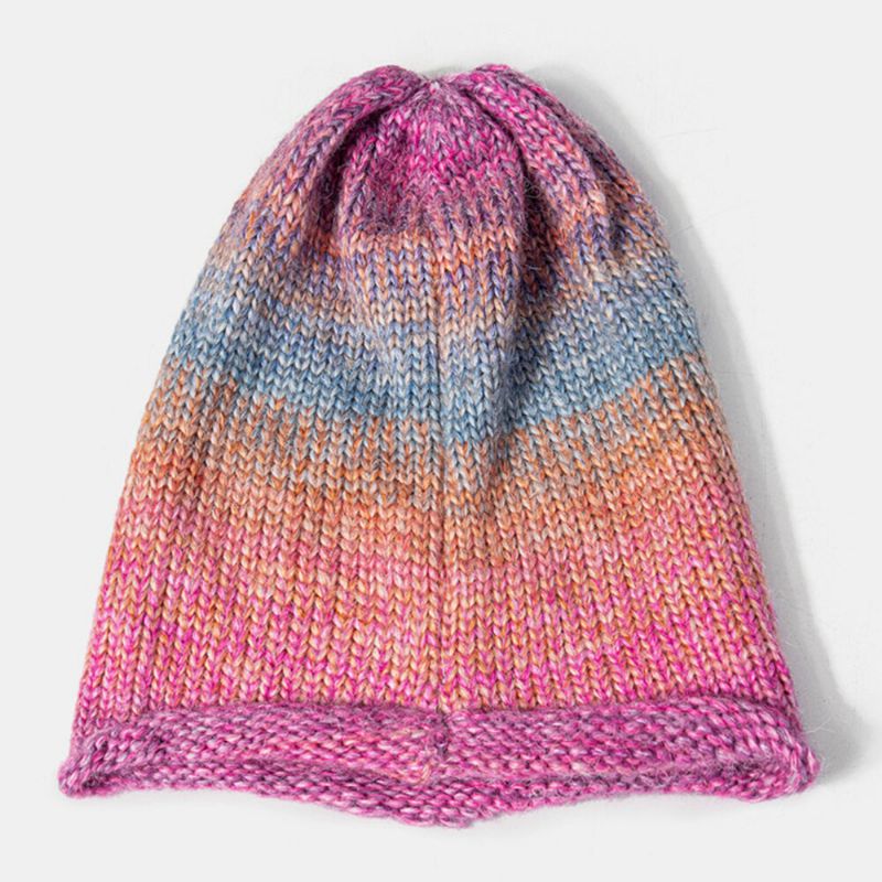 Kvinnor Blandad Färg Stickad Tie-dye Gradient Färg Vintage Mode Värme Brimless Beanie Hat