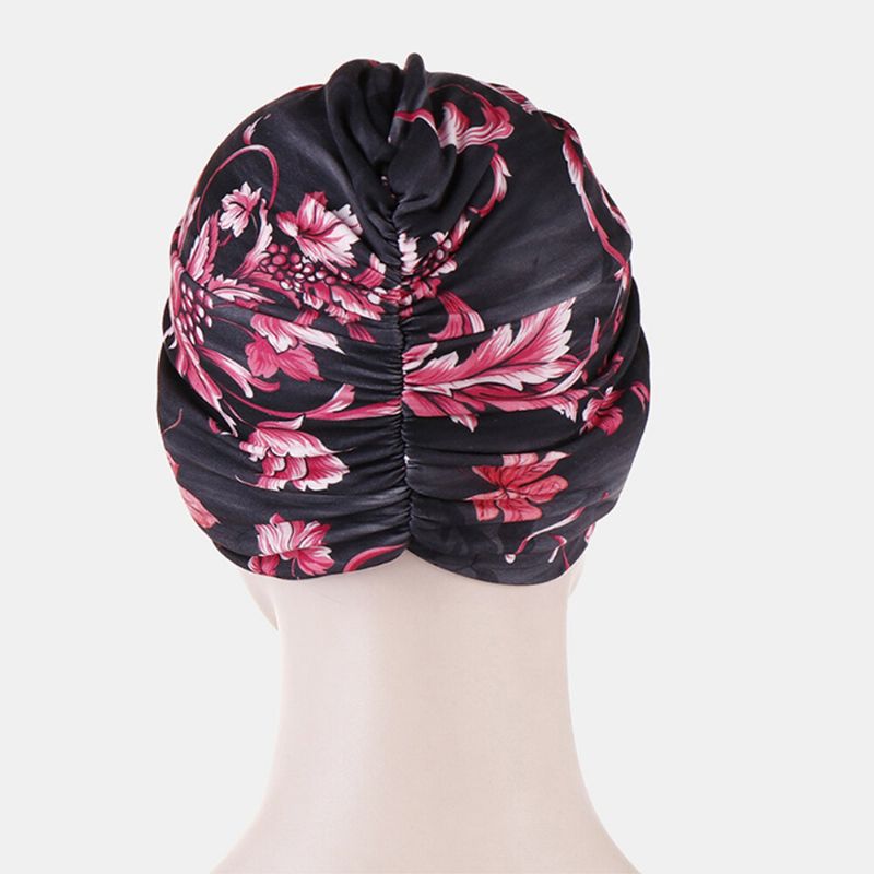 Kvinnor Blomma Tryck Turban Hatt Bomull Casual Andas Head Cap