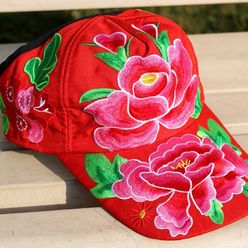 Kvinnor Blomsterbroderi Solskyddsmedel Solhatt Ankhatt Baseballkeps