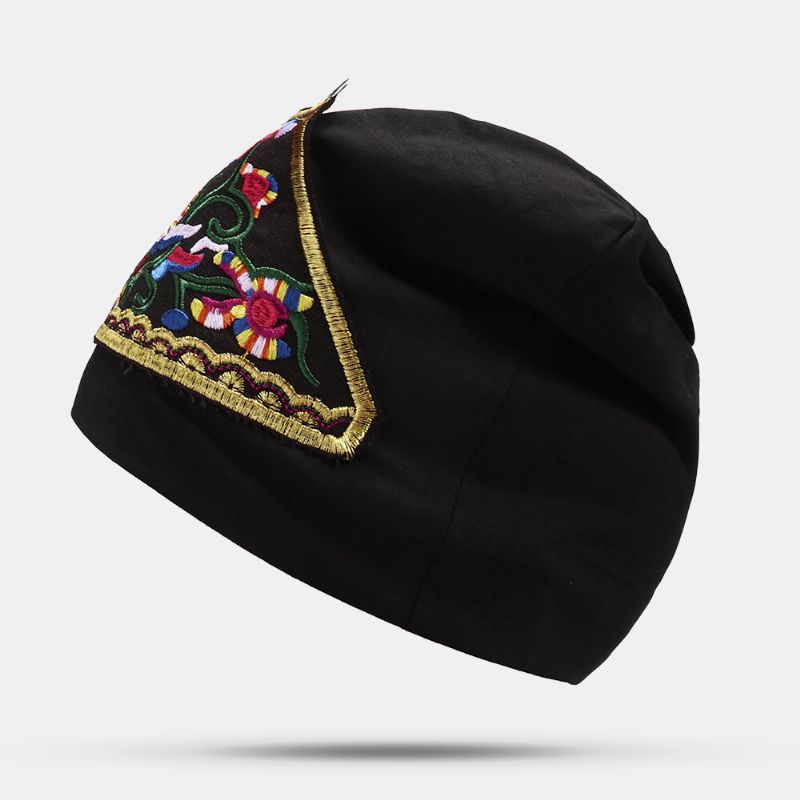 Kvinnor Bomull Blommig Etnisk Broderi Mössa Hatt Elastisk Andas Turban Keps