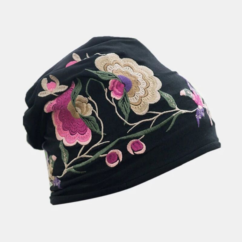 Kvinnor Bomull Broderi Blomma Utskrift Etnisk Stil Beanie Hat Andas Turban Keps