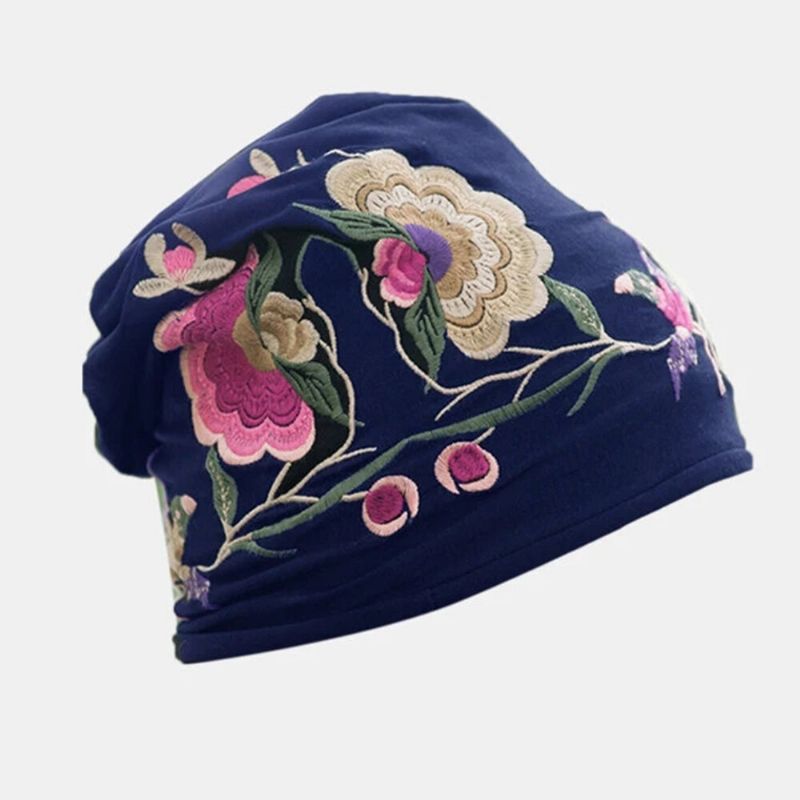 Kvinnor Bomull Broderi Blomma Utskrift Etnisk Stil Beanie Hat Andas Turban Keps