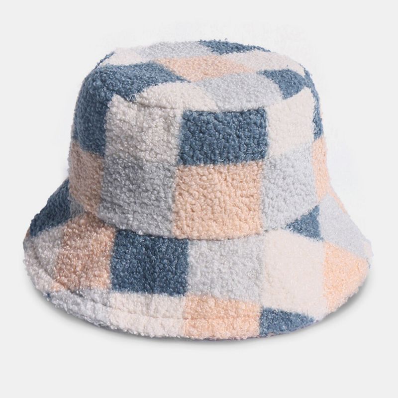 Kvinnor Bomull Lamm Hår Varmt Fritidsmode Matchande Gallermönster Bucket Hat