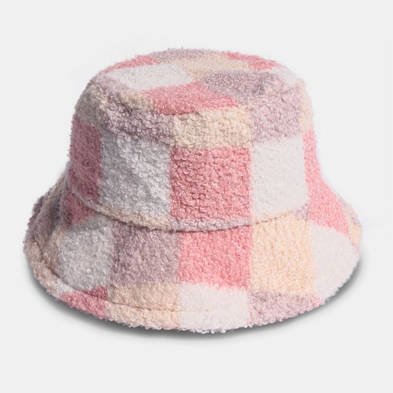 Kvinnor Bomull Lamm Hår Varmt Fritidsmode Matchande Gallermönster Bucket Hat