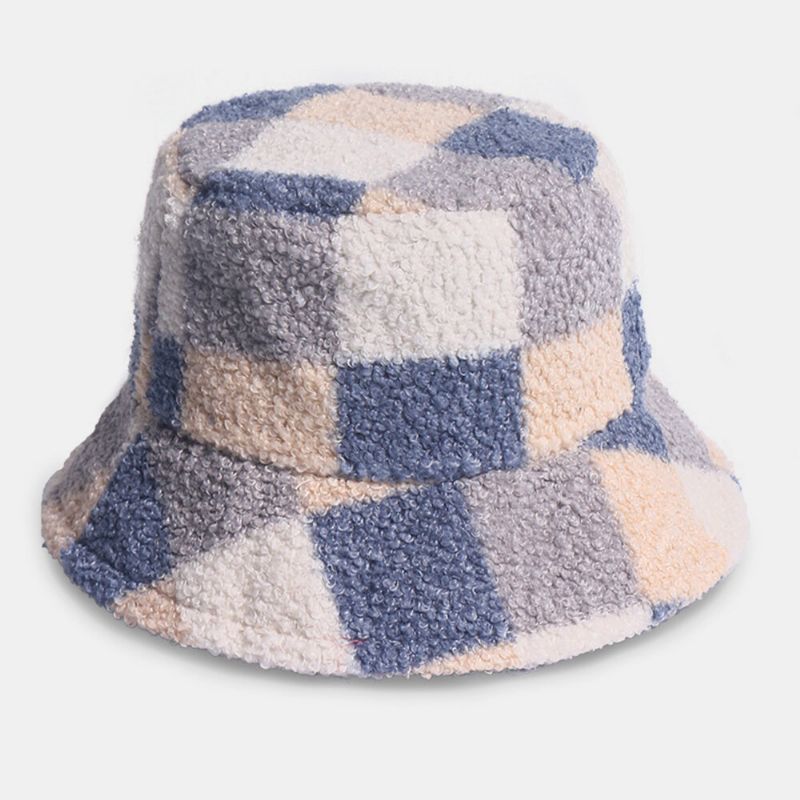 Kvinnor Bomull Lamm Hår Varmt Fritidsmode Matchande Gallermönster Bucket Hat