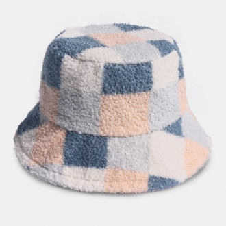 Kvinnor Bomull Lamm Hår Varmt Fritidsmode Matchande Gallermönster Bucket Hat