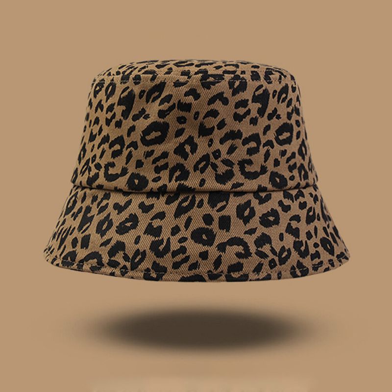 Kvinnor Bomull Leopard Mönstertryck Mode All-match Sunscreen Bucket Hat