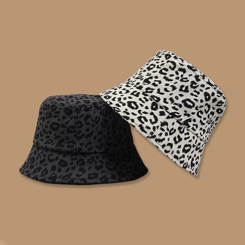 Kvinnor Bomull Leopard Mönstertryck Mode All-match Sunscreen Bucket Hat