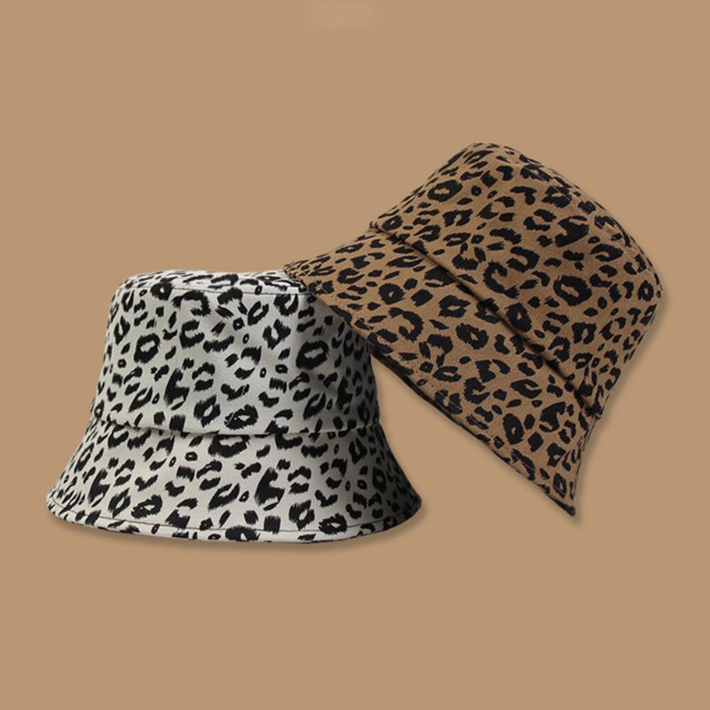 Kvinnor Bomull Leopard Mönstertryck Mode All-match Sunscreen Bucket Hat