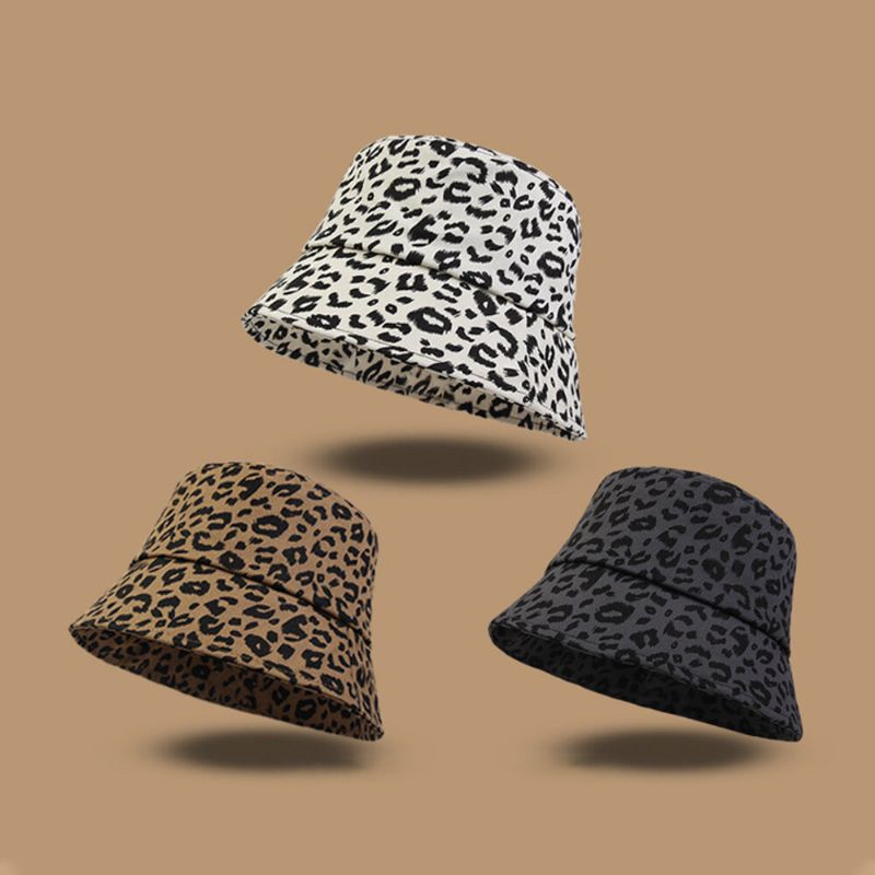 Kvinnor Bomull Leopard Mönstertryck Mode All-match Sunscreen Bucket Hat