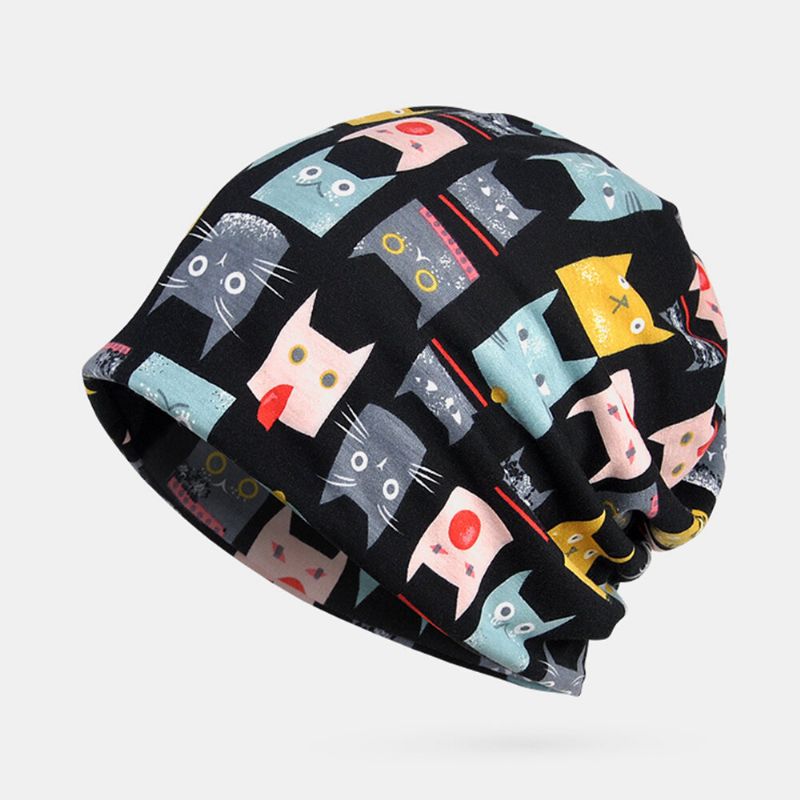 Kvinnor Bomull Multifunktionstryck Beanie Cap Hals Damask Ansiktsskydd Hattar Bandana