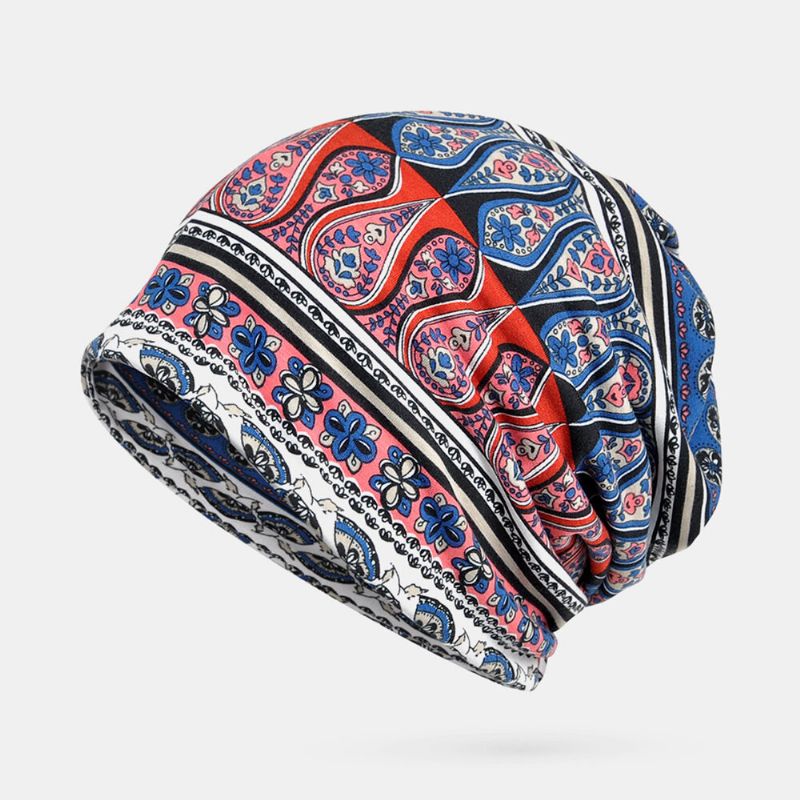 Kvinnor Bomull Multifunktionstryck Beanie Cap Hals Damask Ansiktsskydd Hattar Bandana