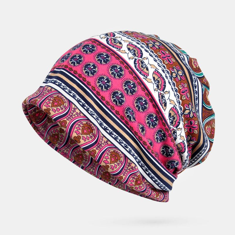 Kvinnor Bomull Multifunktionstryck Beanie Cap Hals Damask Ansiktsskydd Hattar Bandana