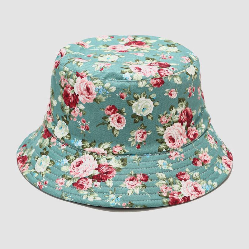 Kvinnor Dubbelsidig Sommar Uv-skydd Blommönster Casual Outdoor Solhatt Bucket Hat