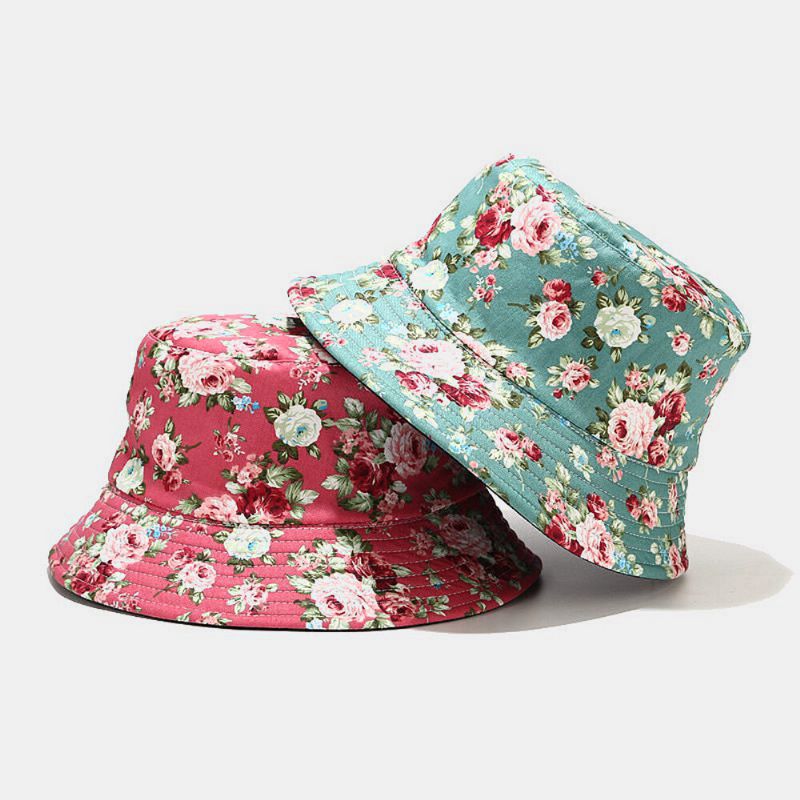 Kvinnor Dubbelsidig Sommar Uv-skydd Blommönster Casual Outdoor Solhatt Bucket Hat