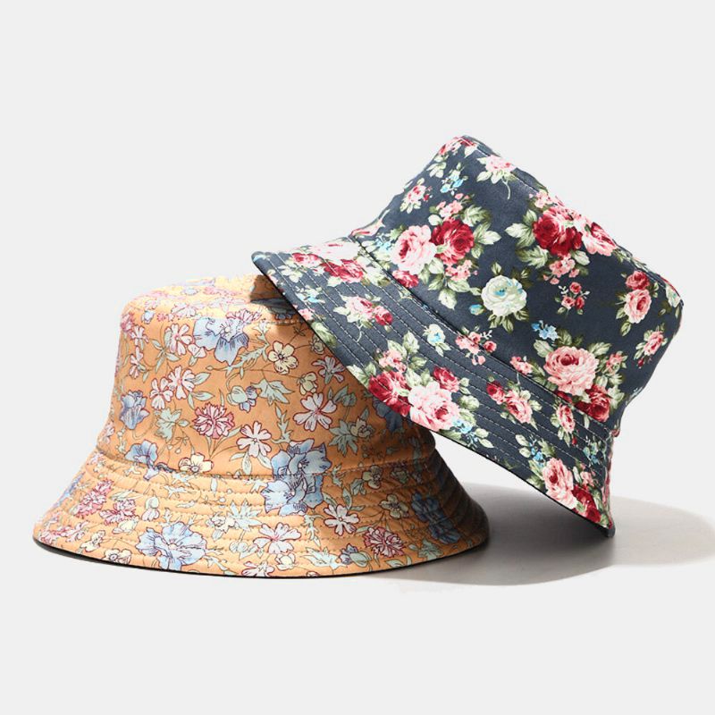 Kvinnor Dubbelsidig Sommar Uv-skydd Blommönster Casual Outdoor Solhatt Bucket Hat