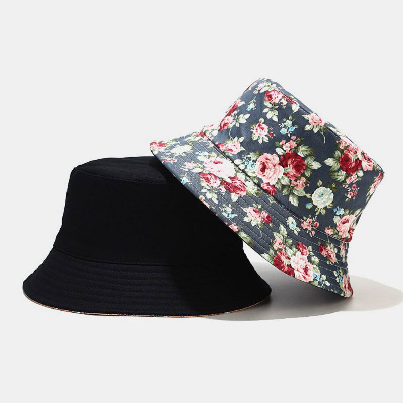 Kvinnor Dubbelsidig Sommar Uv-skydd Blommönster Casual Outdoor Solhatt Bucket Hat