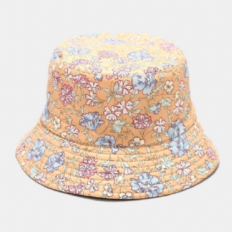 Kvinnor Dubbelsidig Sommar Uv-skydd Blommönster Casual Outdoor Solhatt Bucket Hat