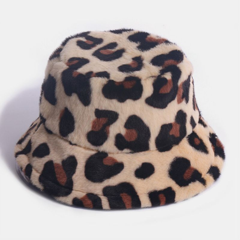 Kvinnor Kaninhår Leopardmönster Casual Varm All-match Bucket Hat