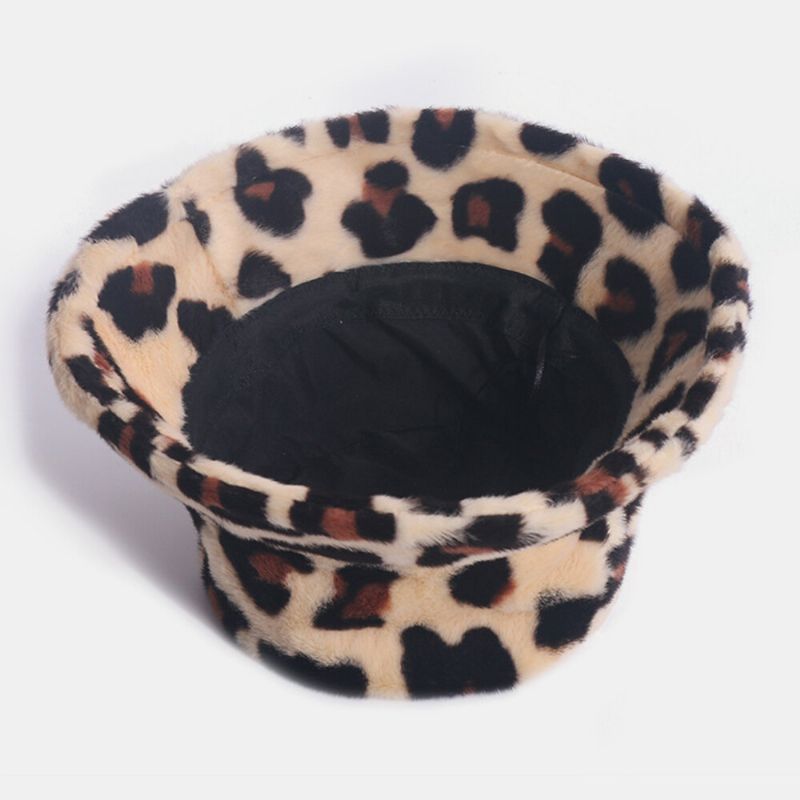 Kvinnor Kaninhår Leopardmönster Casual Varm All-match Bucket Hat