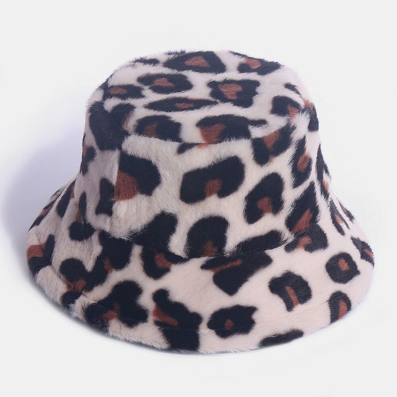 Kvinnor Kaninhår Leopardmönster Casual Varm All-match Bucket Hat