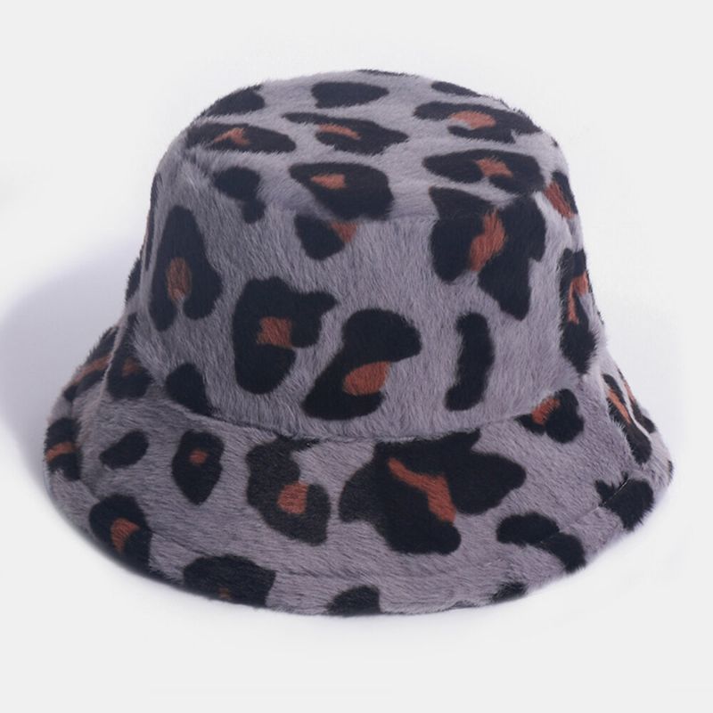 Kvinnor Kaninhår Leopardmönster Casual Varm All-match Bucket Hat