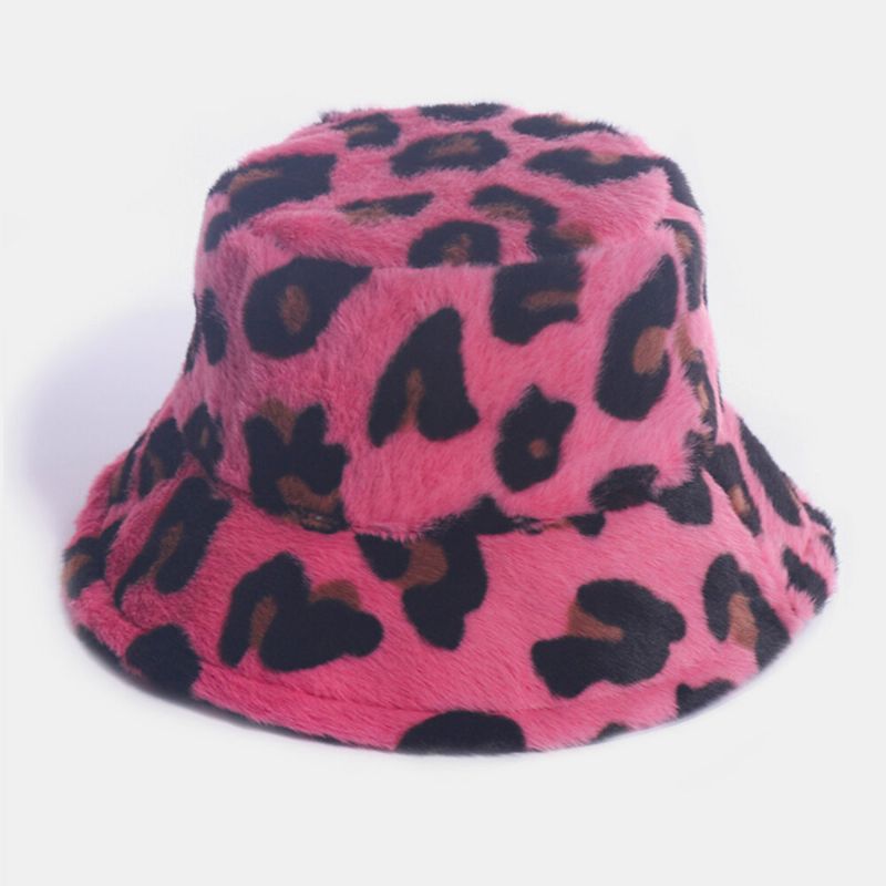 Kvinnor Kaninhår Leopardmönster Casual Varm All-match Bucket Hat