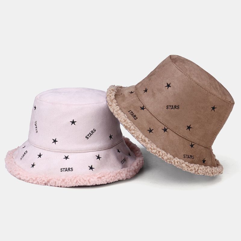 Kvinnor Kashmir Och Mocka Varm Mjuk Broderi Stjärnor Utomhus Bucket Hat