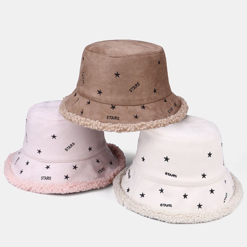 Kvinnor Kashmir Och Mocka Varm Mjuk Broderi Stjärnor Utomhus Bucket Hat