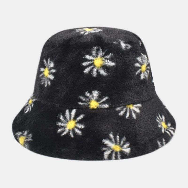 Kvinnor Lammhår Mjukt Varmt Plus Tjockat Casual All-match Söt Daisy Blommönster Bucket Hat