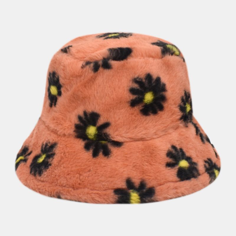 Kvinnor Lammhår Mjukt Varmt Plus Tjockat Casual All-match Söt Daisy Blommönster Bucket Hat