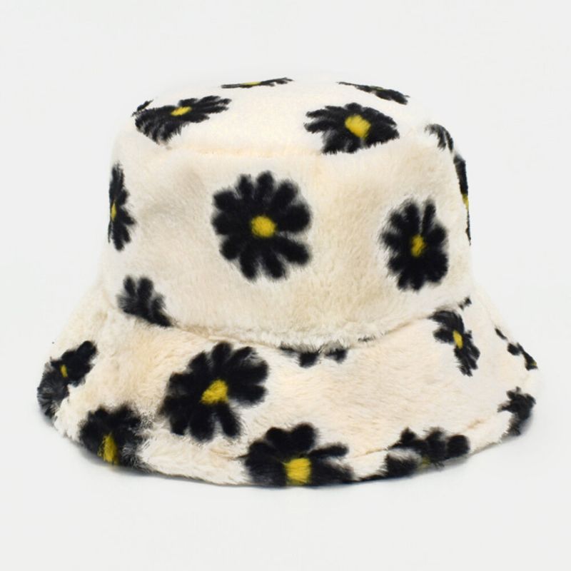 Kvinnor Lammhår Mjukt Varmt Plus Tjockat Casual All-match Söt Daisy Blommönster Bucket Hat