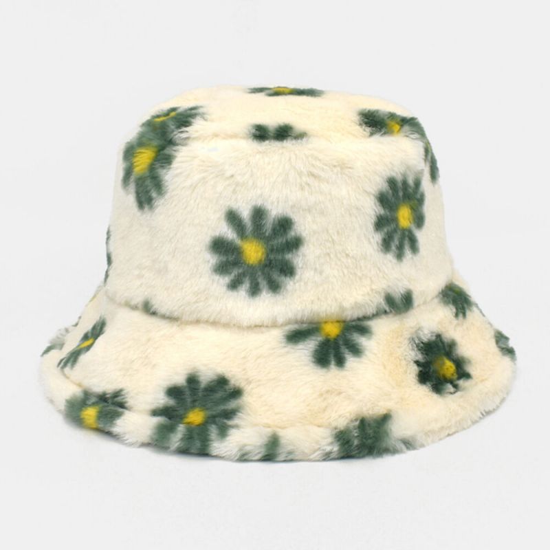 Kvinnor Lammhår Mjukt Varmt Plus Tjockat Casual All-match Söt Daisy Blommönster Bucket Hat