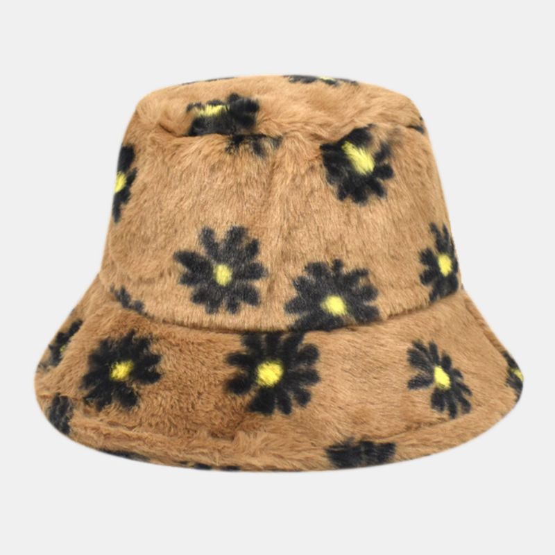 Kvinnor Lammhår Mjukt Varmt Plus Tjockat Casual All-match Söt Daisy Blommönster Bucket Hat