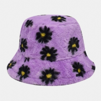 Kvinnor Lammhår Mjukt Varmt Plus Tjockat Casual All-match Söt Daisy Blommönster Bucket Hat