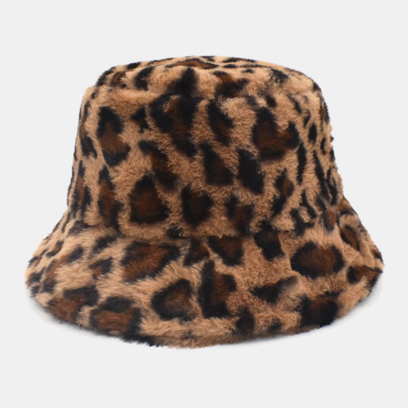 Kvinnor Lammhår Varmt Mjukt Leopardmönster Casual Personality Bucket Hat